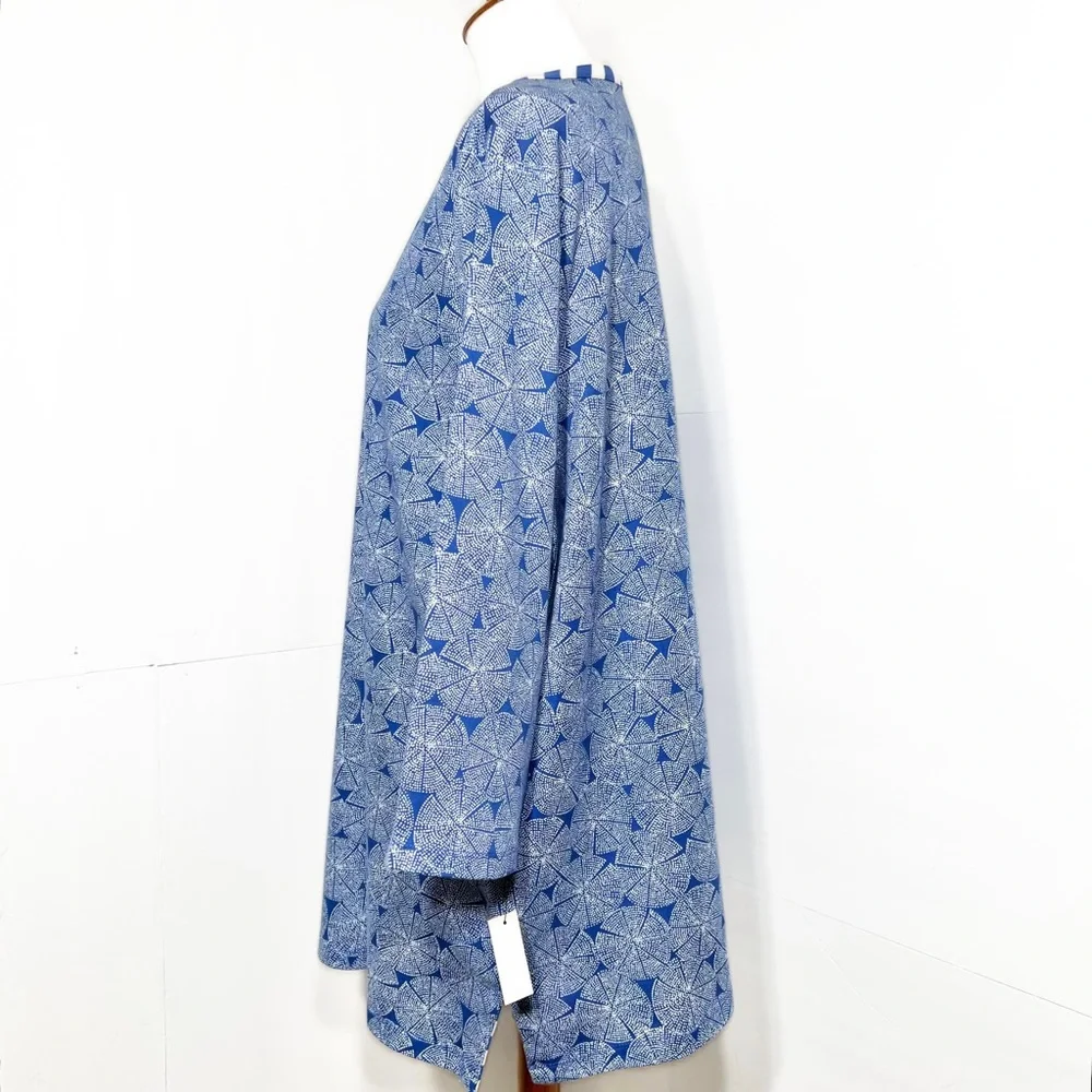 SOLD-NWT Talbots Geometric Striped Blue White V Neck 3/4 Sleeve Pullover Tee - Picture 4 of 9